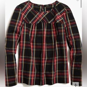 J. Crew Tartan puff-sleeve top in stretch poplin Size Medium